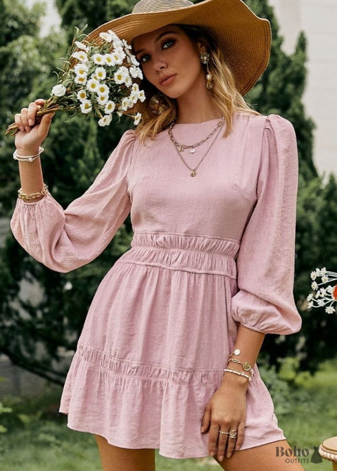 Boho Lace up Pink Mini Dress Mia